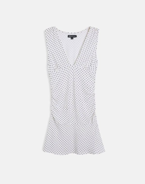 Motel Rocks Luscian Plunge Mini Dress In White With Micro Polka Black