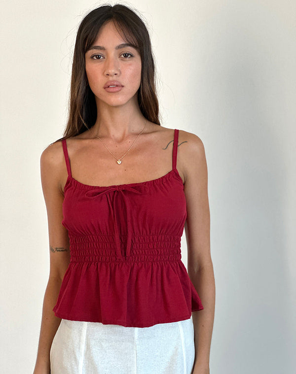 motel rocks Lyncia Tie Front Cami Top in Adrenaline Red