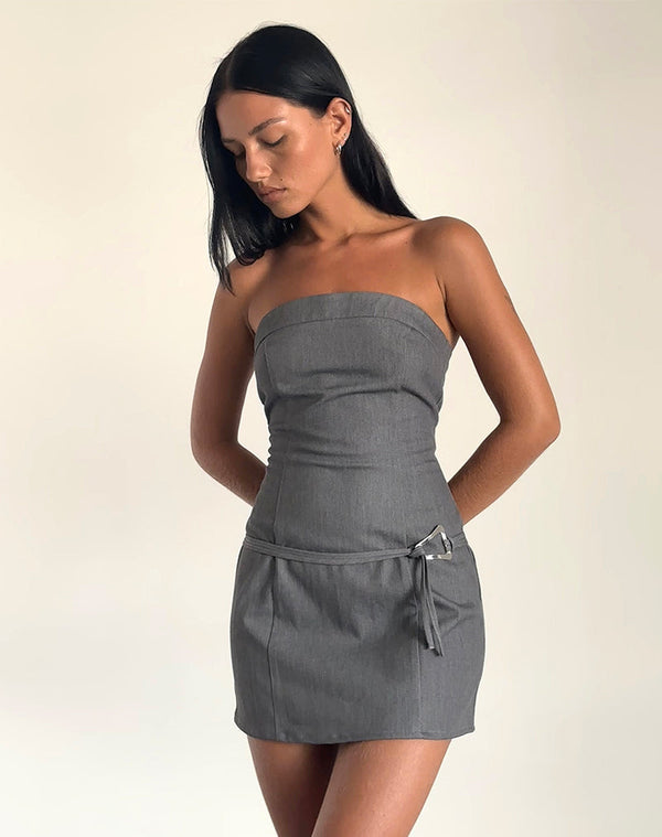 Motel Rocks Magaska Bandeau Mini Dress In Tailoring Charcoal