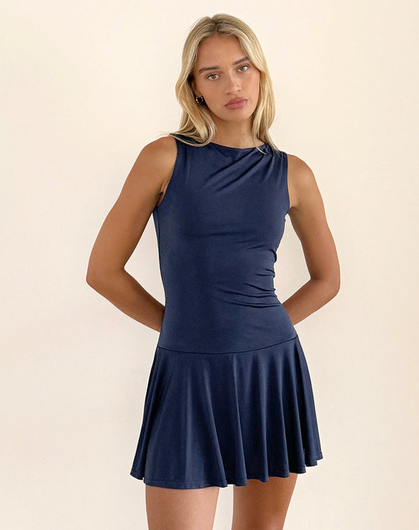 Motel Rocks Maisha Open Back Bow Mini Dress In Slinky Navy