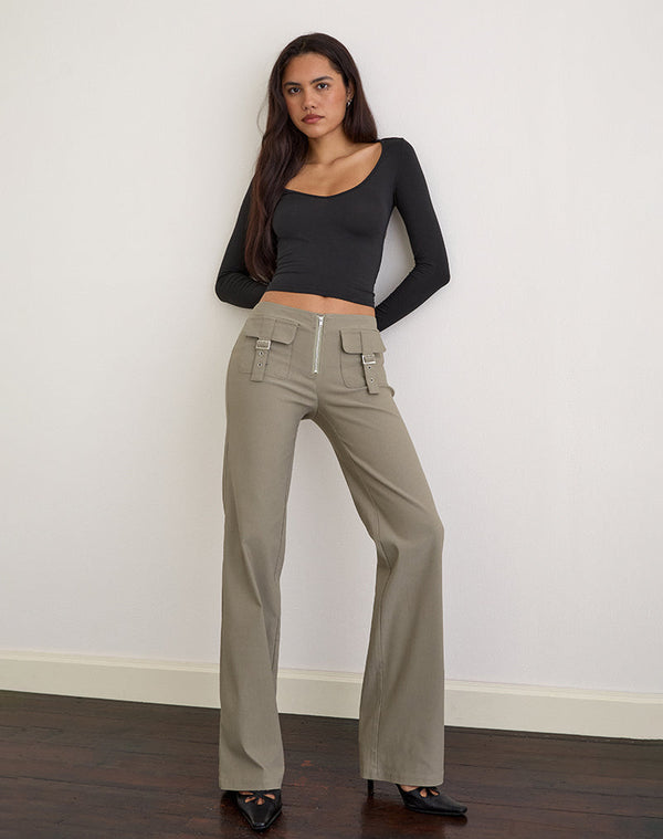 Motel Rocks Maite Pocket Trouser In Tailoring Taupe