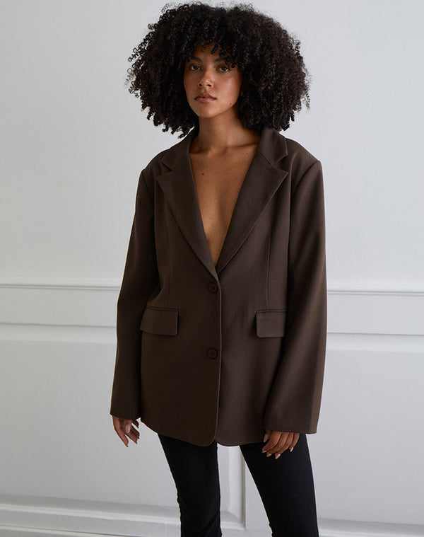 Motel Rocks Maiwa Textured Tailoring Blazer In Brown
