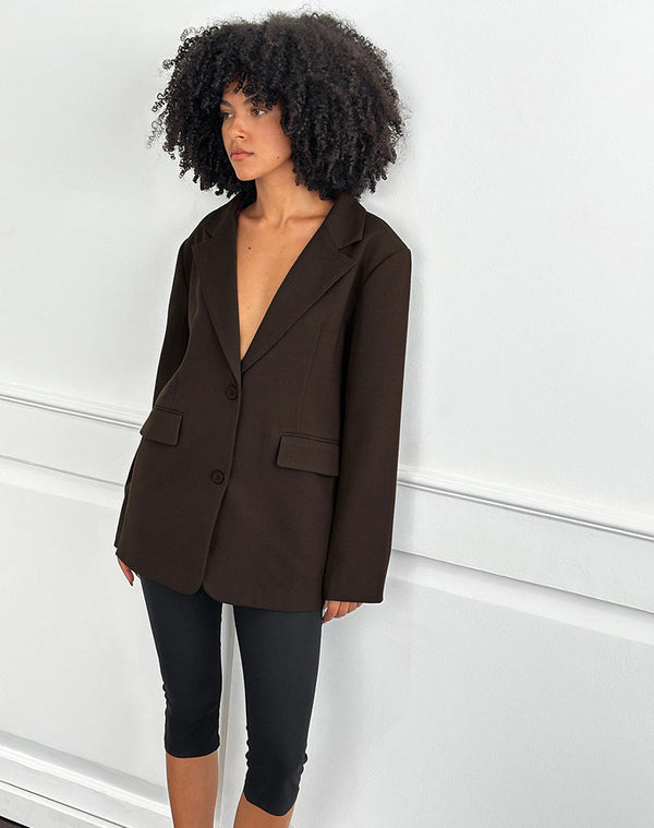 Motel Rocks Maiwa Textured Tailoring Blazer In Brown