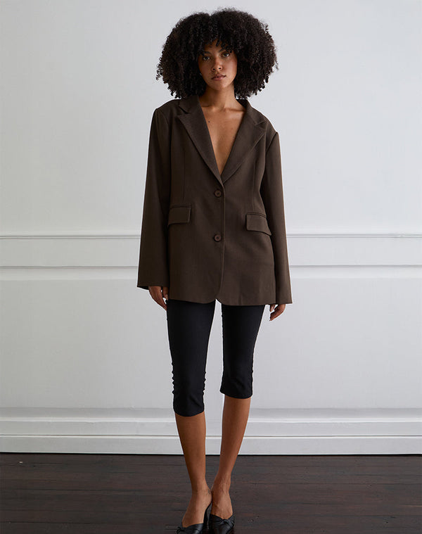 motel rocks Maiwa Textured Tailoring Blazer in Brown