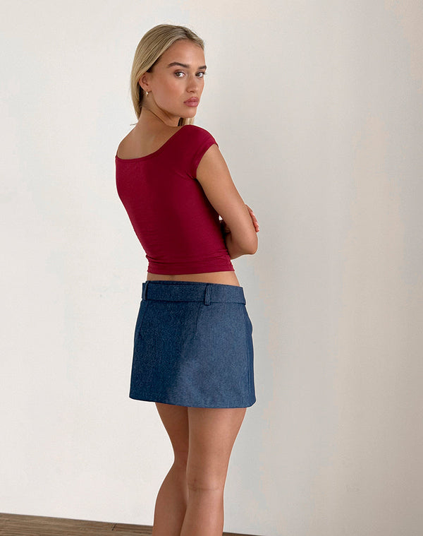 Motel Rocks Marine Belted Skirt In Denim Chambray Indigo