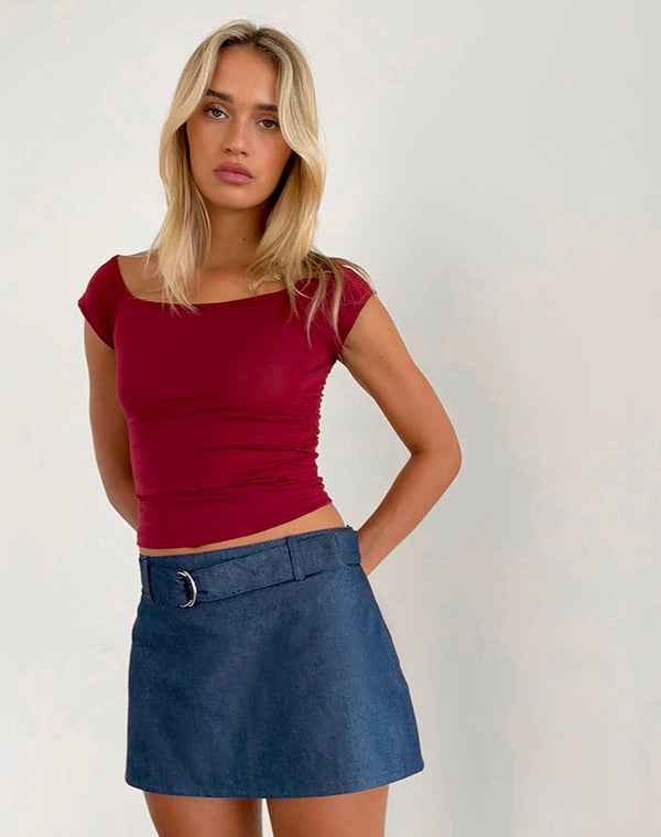 motel rocks Marine Belted Skirt in Denim Chambray Indigo