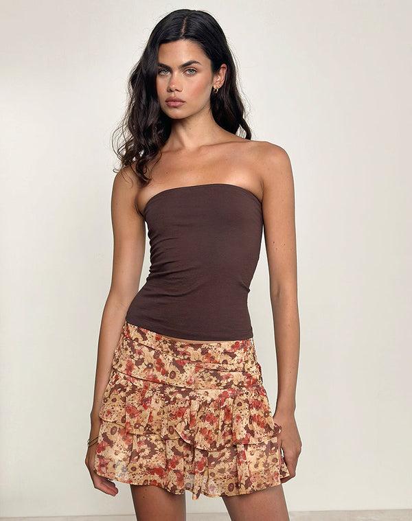 motel rocks Masama Frill Mini Skirt in Chiffon Rusty Flower