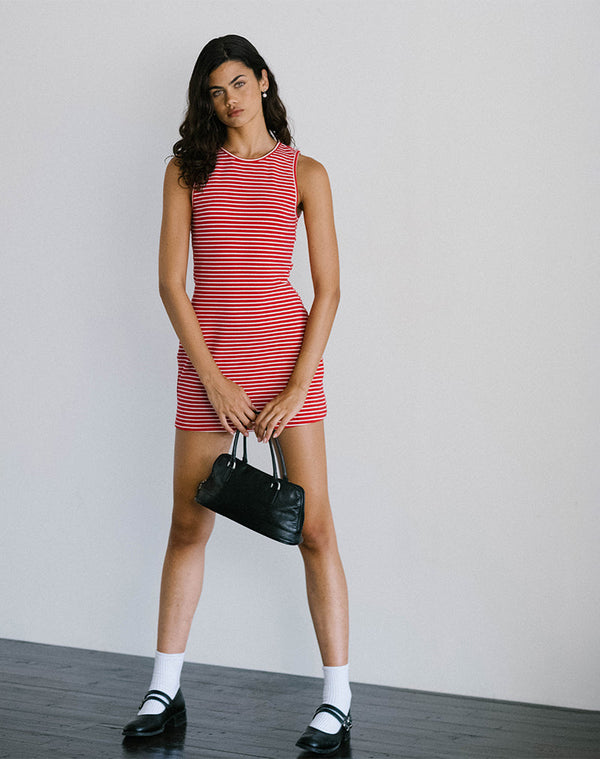 Motel Rocks Masha Mini Dress In Red And White Stripe Jersey
