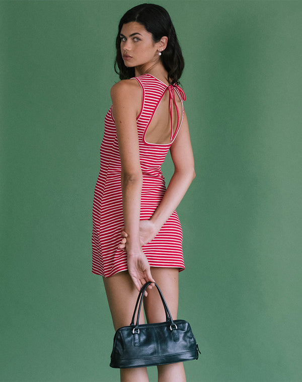 motel rocks Masha Mini Dress in Red and White Stripe Jersey