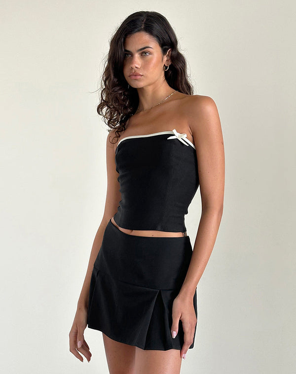Motel Rocks Matuha Bandeau Top In Black With Ivory Bow