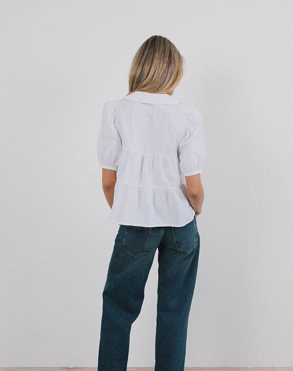 Motel Rocks Medda Puff Sleeve Shirt In Poplin White