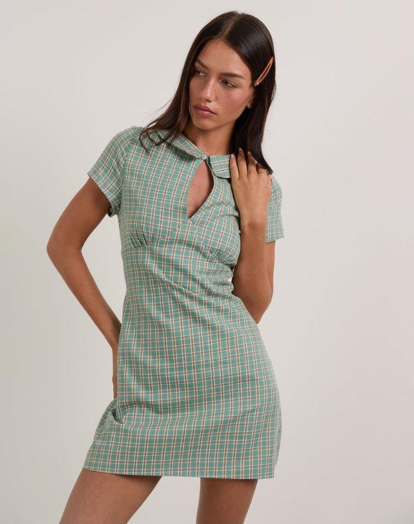 Motel Rocks Medora Keyhole Mini Dress In Teal Check