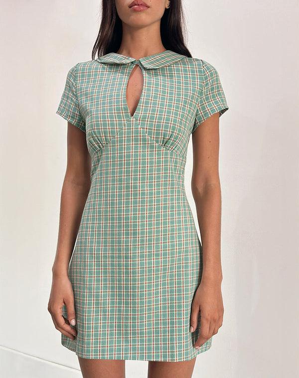 Motel Rocks Medora Keyhole Mini Dress In Teal Check