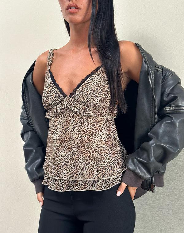 motel rocks Melinda Frill Cami Top in Chiffon Leopard
