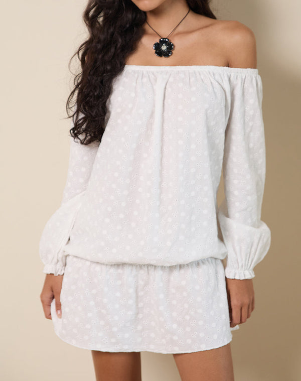 Motel Rocks Melisandre Mini Dress In Broderie Ivory