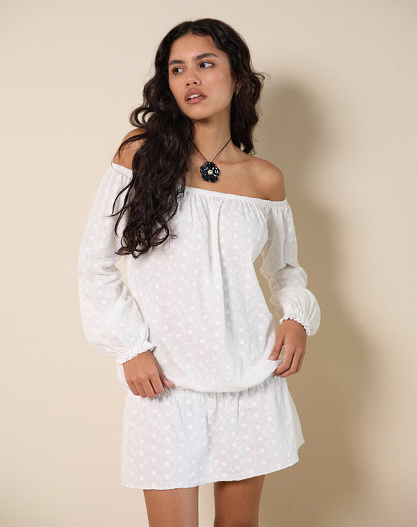 motel rocks Melisandre Mini Dress in Broderie Ivory
