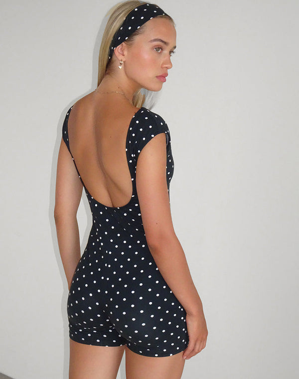Motel Rocks Meredith Backless Playsuit In Polka Black
