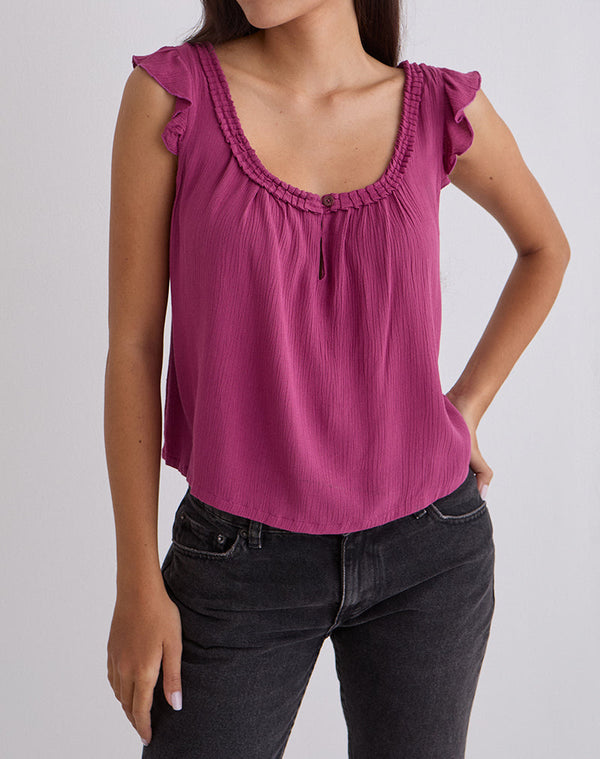 Motel Rocks Merisso Scoop Neck Keyhole Top Daco In Rose Burgundy