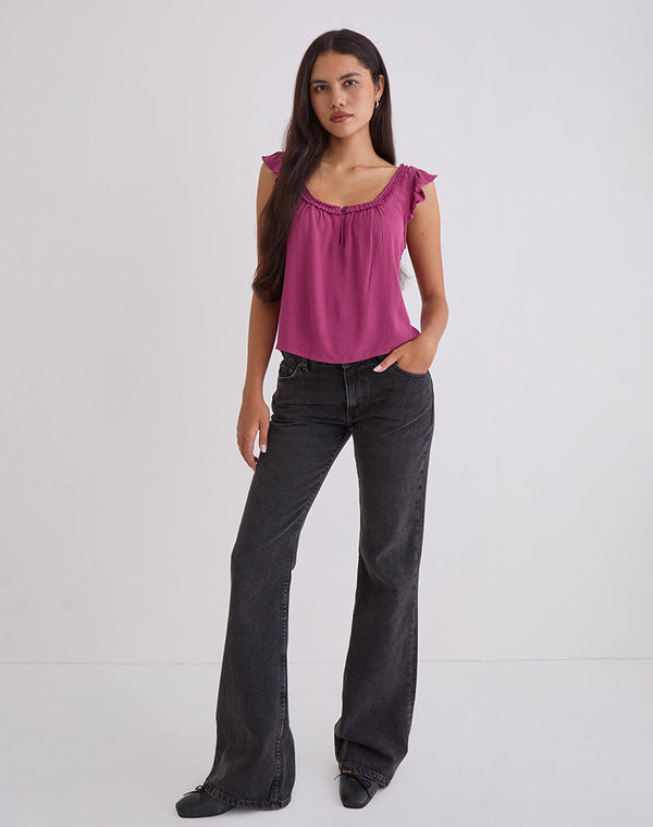 Motel Rocks Merisso Scoop Neck Keyhole Top Daco In Rose Burgundy