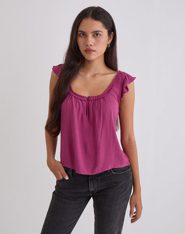 motel rocks Merisso Scoop Neck Keyhole Top Daco in Rose Burgundy