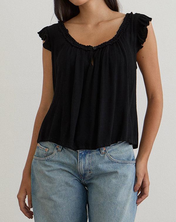 Motel Rocks Merisso Scoop Neck Keyhole Top In Black