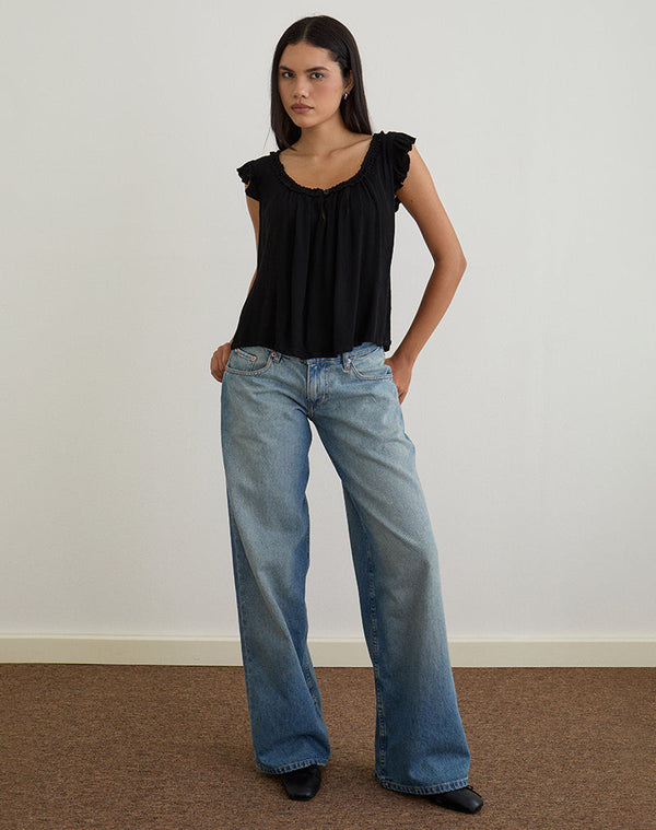 Motel Rocks Merisso Scoop Neck Keyhole Top In Black