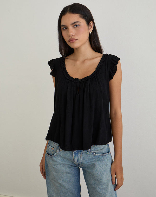 motel rocks Merisso Scoop Neck Keyhole Top in Black