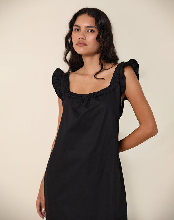 Motel Rocks Merrily Smock Midi Dress In Poplin Black