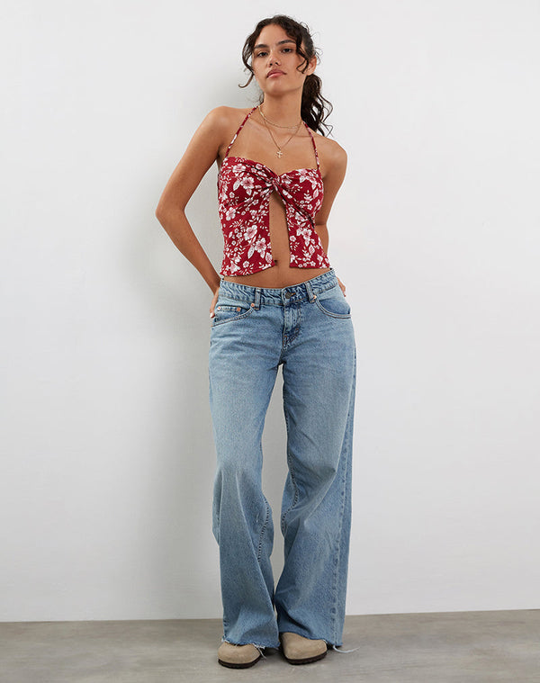 Motel Rocks Metra Twist Front Top In Berry Blush Floral