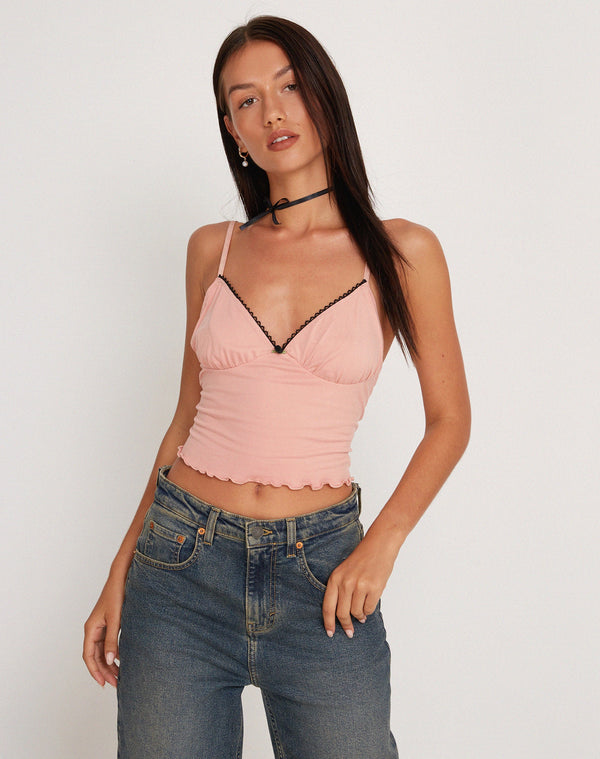 motel rocks Mia Ballet Jersey Cami Vest Top in Pink