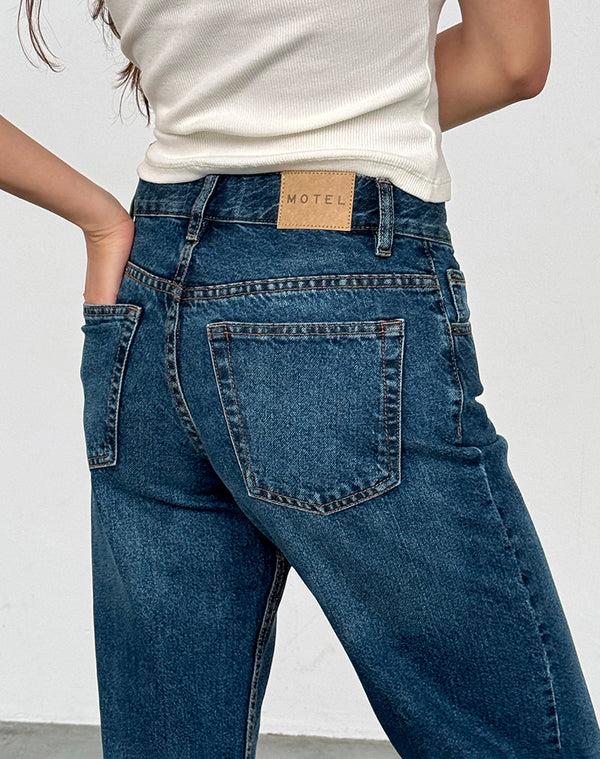 Motel Rocks Mid Rise Slim Parallel Jeans In Mid Blue Used