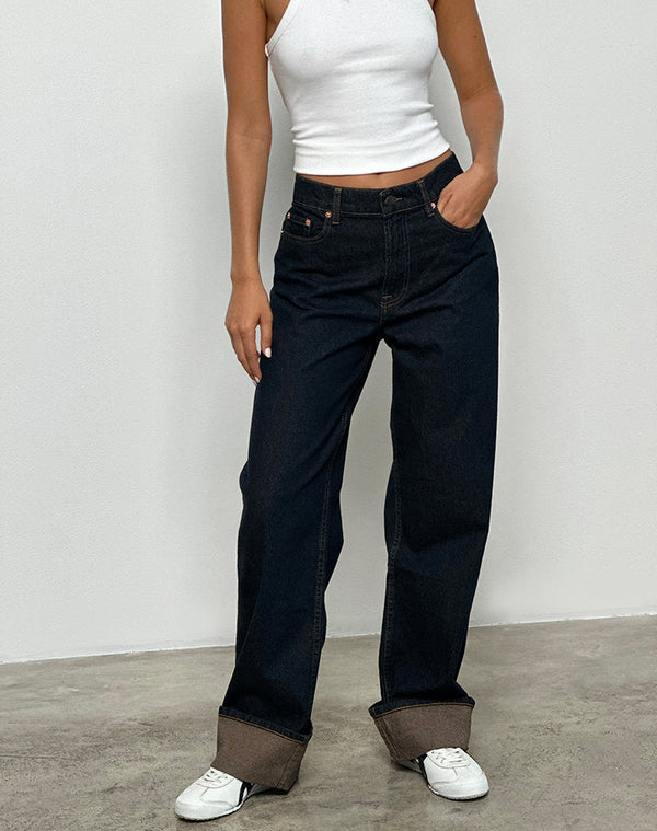 motel rocks Mid Rise Turn Up Straight Jeans in Indigo