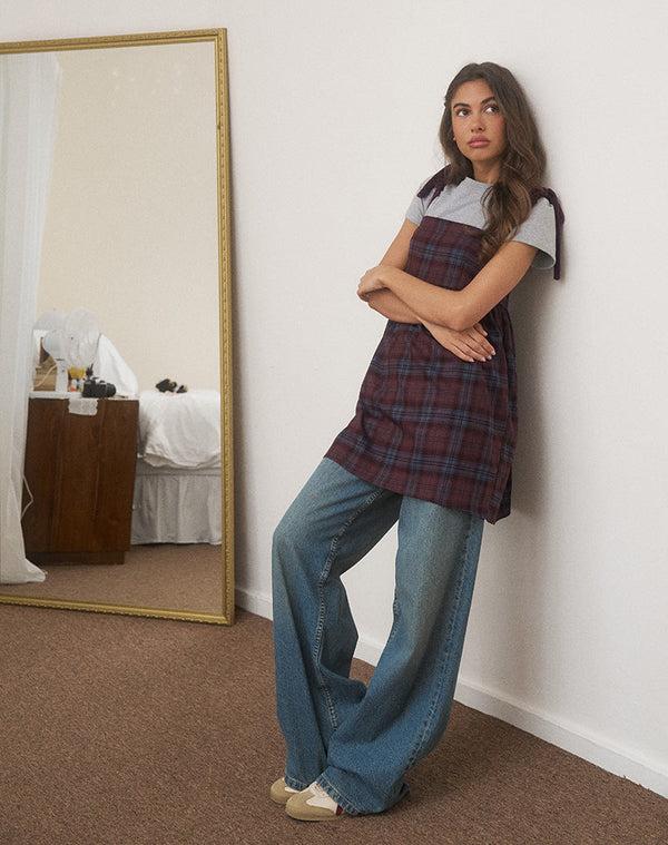 Motel Rocks Mikayla Mini Dress In Burgundy And Blue Check