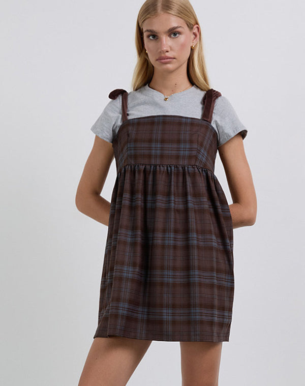 motel rocks Mikayla Mini Dress in Burgundy and Blue Check
