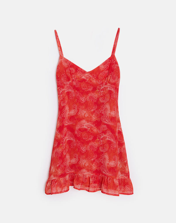 Motel Rocks Mireya Mini Dress In Paisley Chiffon Red