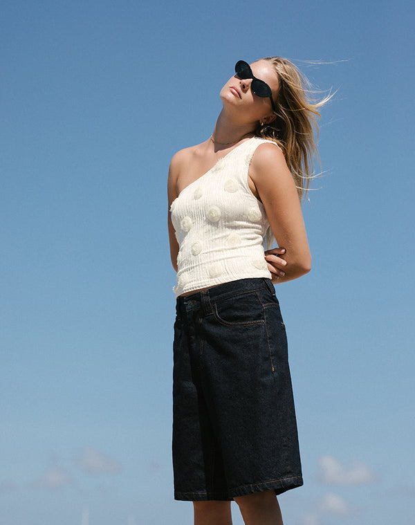Motel Rocks Moira One Shoulder Top In Textured Rose Ivory