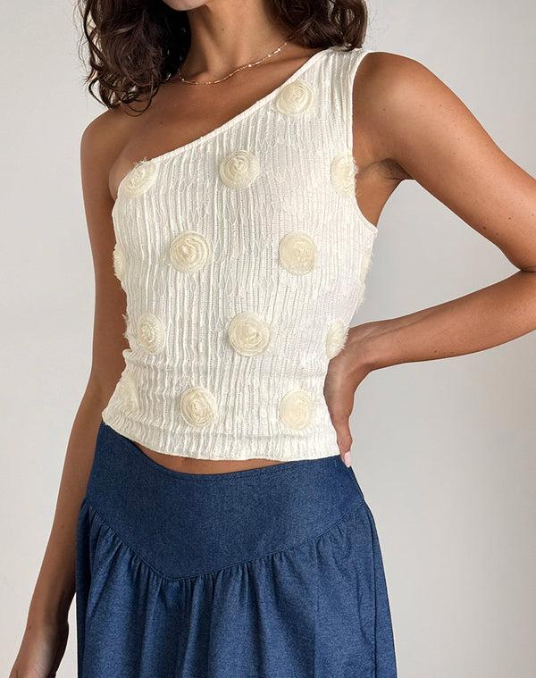 motel rocks Moira One Shoulder Top in Textured Rose Ivory