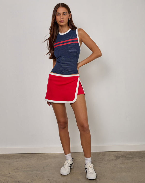 Motel Rocks Monlo Top In Airtex Navy With Red Stripe