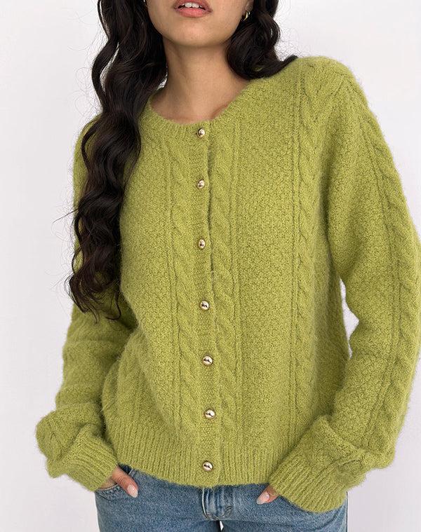 Motel Rocks Aceso Cardigan In Bright Chartreuse