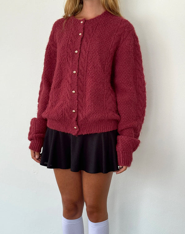Motel Rocks Aceso Cardigan In Brush Knit Burgundy