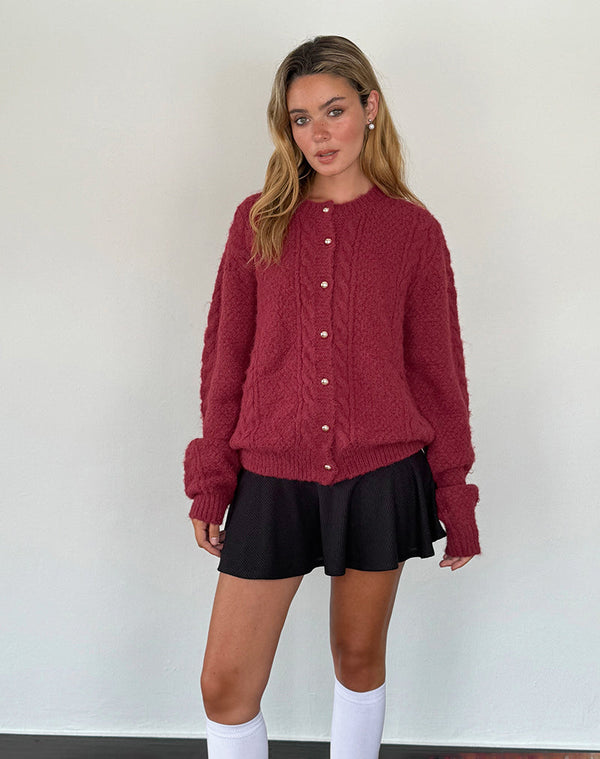 Motel Rocks Aceso Cardigan In Brush Knit Burgundy