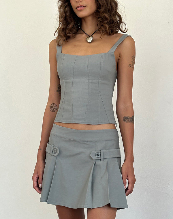 Motel Rocks Ahanu Pleated Mini Skirt In Grey