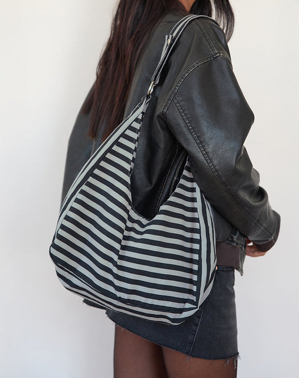 motel rocks Aimi Bag in Grey and Black Stripe
