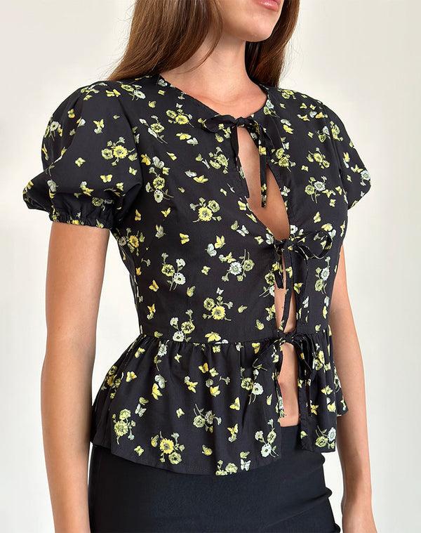 Motel Rocks Ajasi Blouse In Lemon And Lime Black