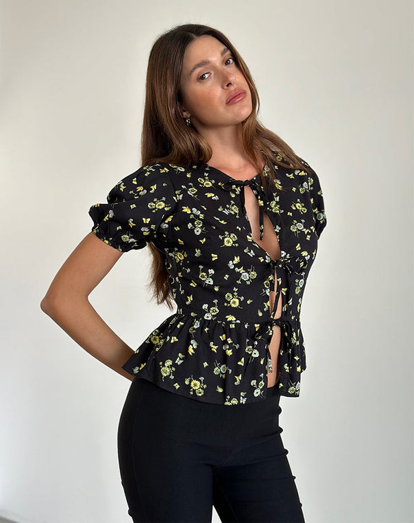 motel rocks Ajasi Blouse in Lemon and Lime Black