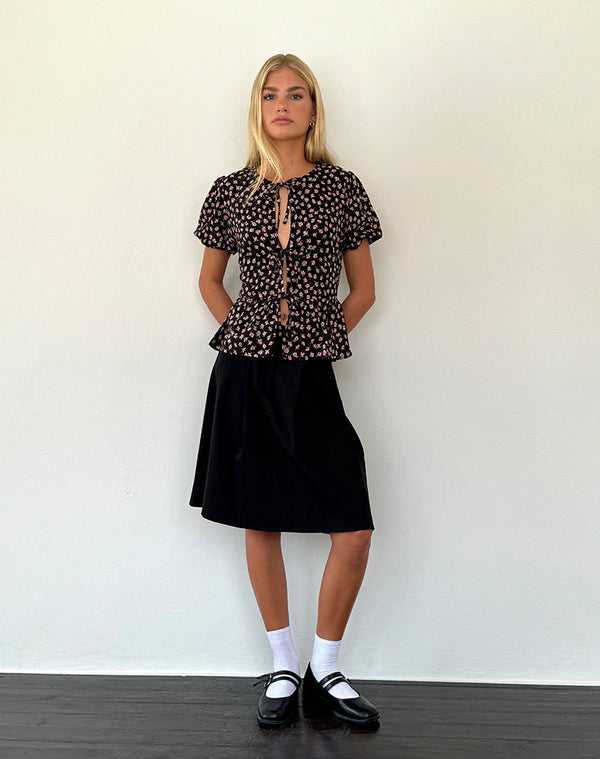 Motel Rocks Ajasi Blouse In Red Rose Ditsy Black