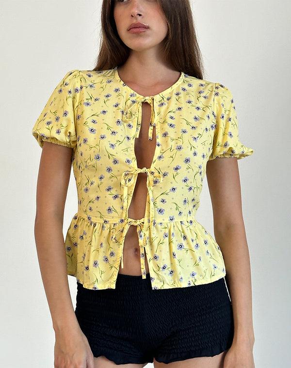 Motel Rocks Ajasi Blouse In Wild Flower Lemon Drop
