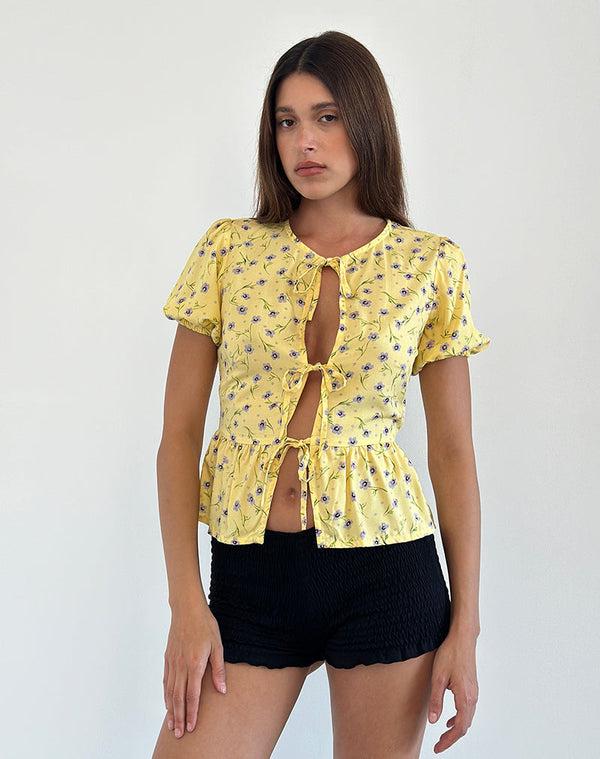 Motel Rocks Ajasi Blouse In Wild Flower Lemon Drop