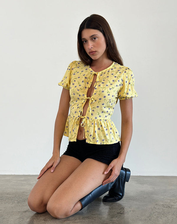 motel rocks Ajasi Blouse in Wild Flower Lemon Drop