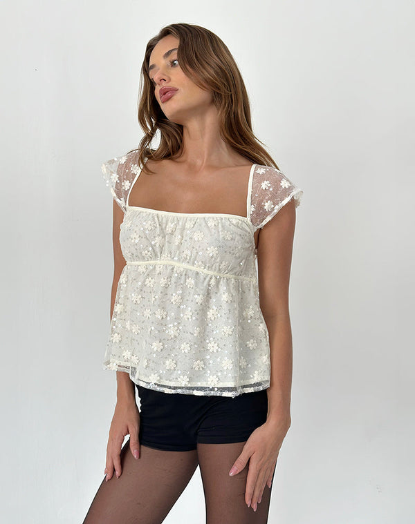 Motel Rocks Aloysia Top In Sequin Lace Ivory